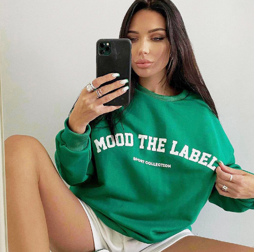 Women's Loose Top Sweater with Printed Letters