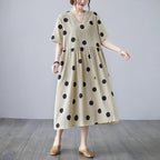 Cotton and Linen V-neck Short-sleeved Dress