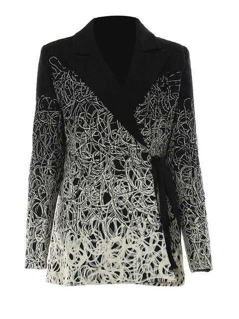 Women’s Black Embroidered Plus Size Blazer Jacket