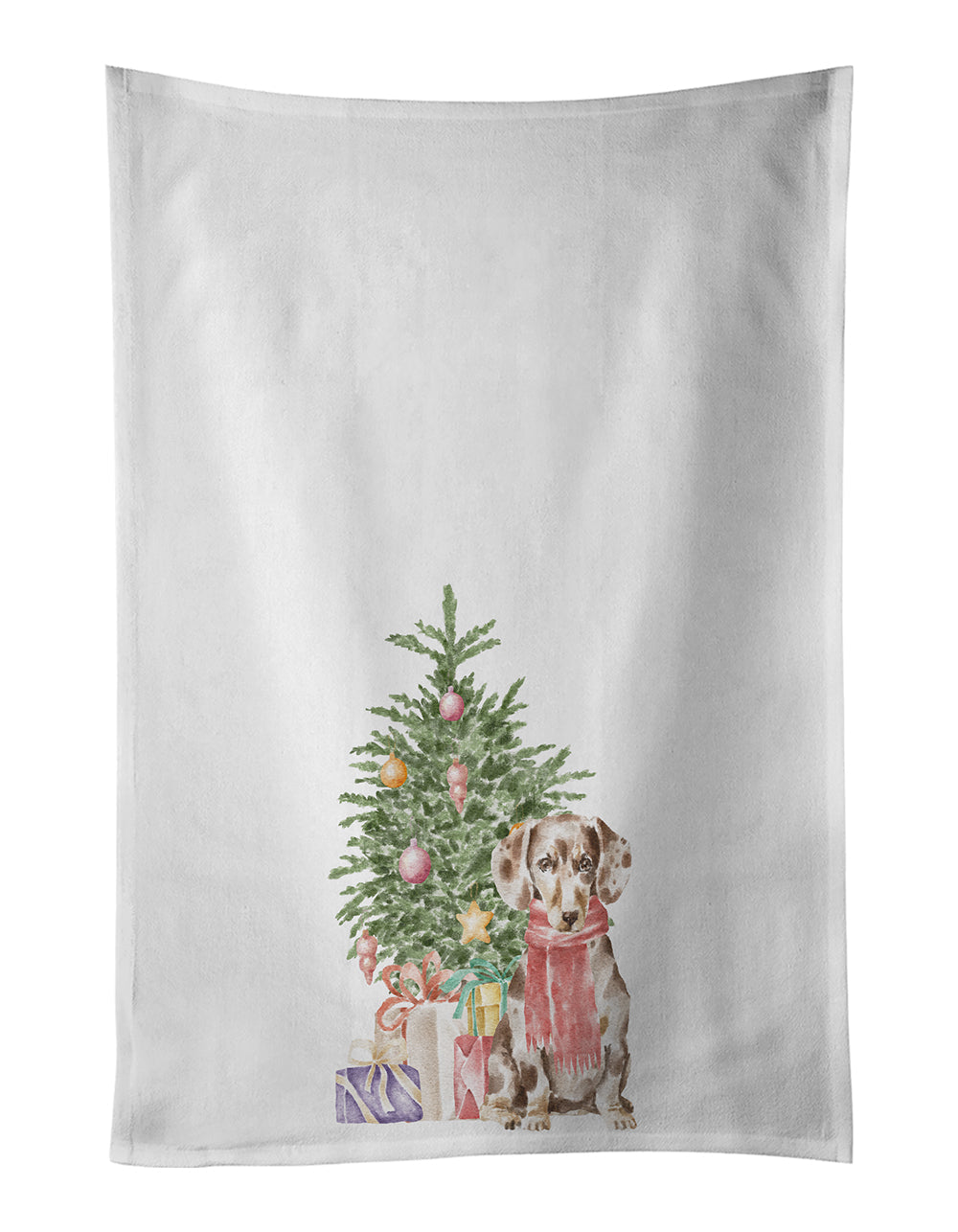 Dachshund Chocolate Piebald Dapple Christmas Presents and Tree Kitchen Towel Set of 2