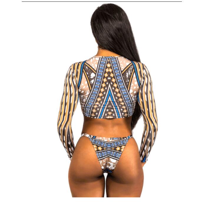 Women's Long Sleeve Printed Bikini with Thong Bottom