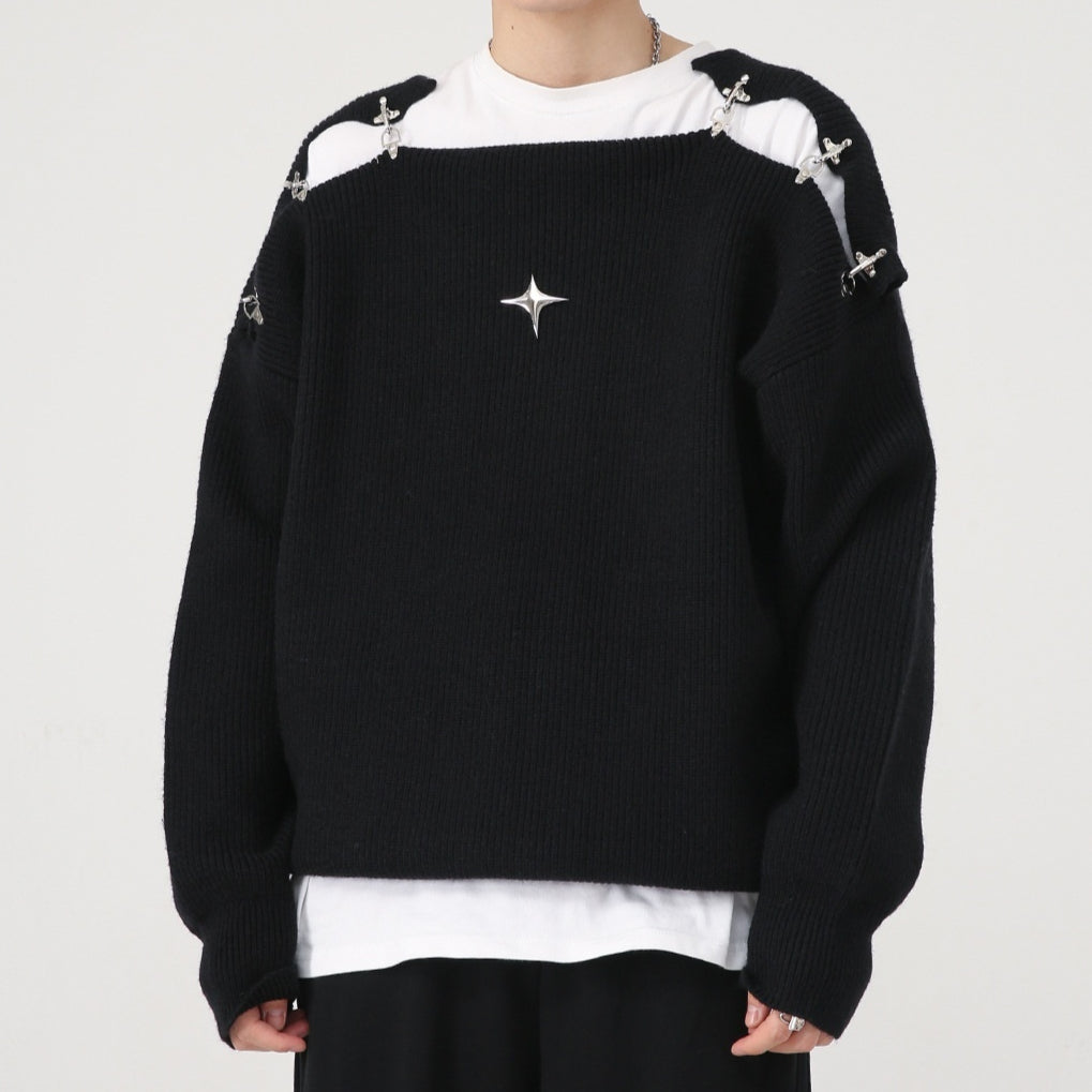 Korean Style Knitted Sweater with Metal Buckle Design