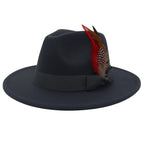 Cashmere Felt Broad-Brimmed Hat with Bow Feather | Embroidered Cap