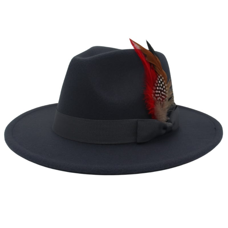 Cashmere Felt Broad-Brimmed Hat with Bow Feather | Embroidered Cap