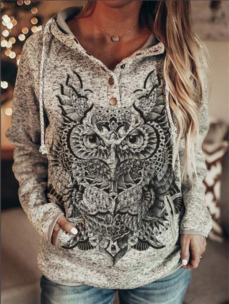Casual Women's Hoodie with Animal Wolf Print | Streetwear