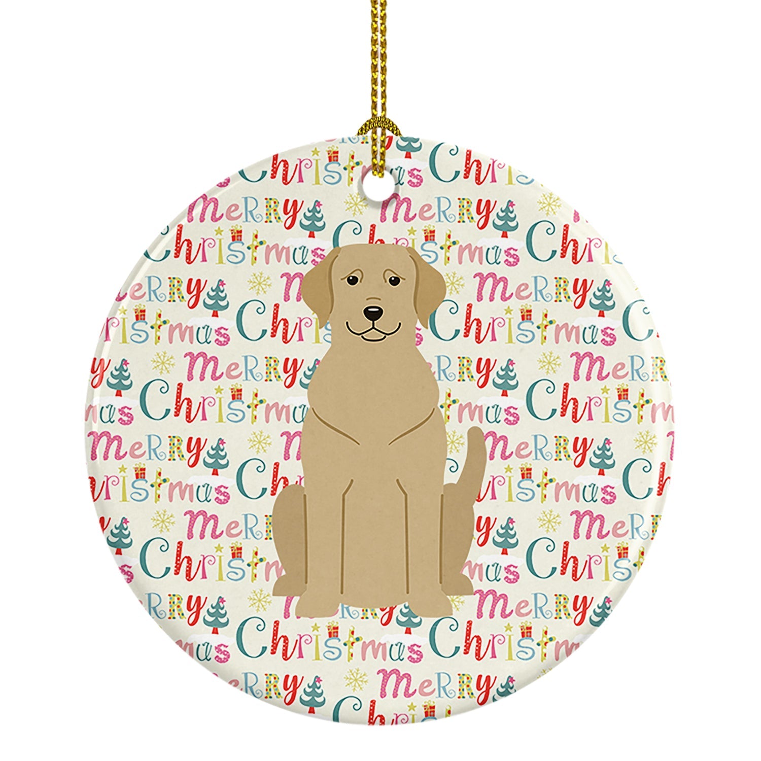 Merry Christmas Yellow Labrador Ceramic Ornament