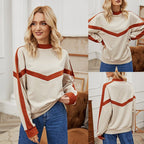 Loose Women's Color Matching Pullover Sweater Top | Streetwear