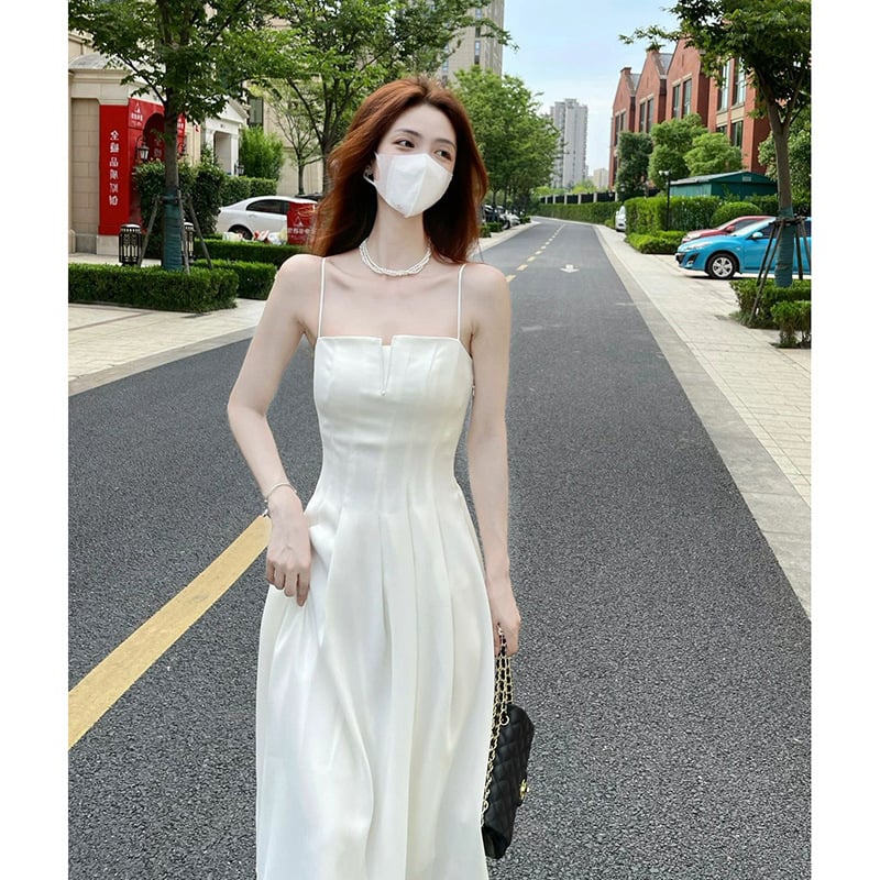 White Tube Top Dress with Suspenders for Women