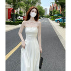 White Tube Top Dress with Suspenders for Women