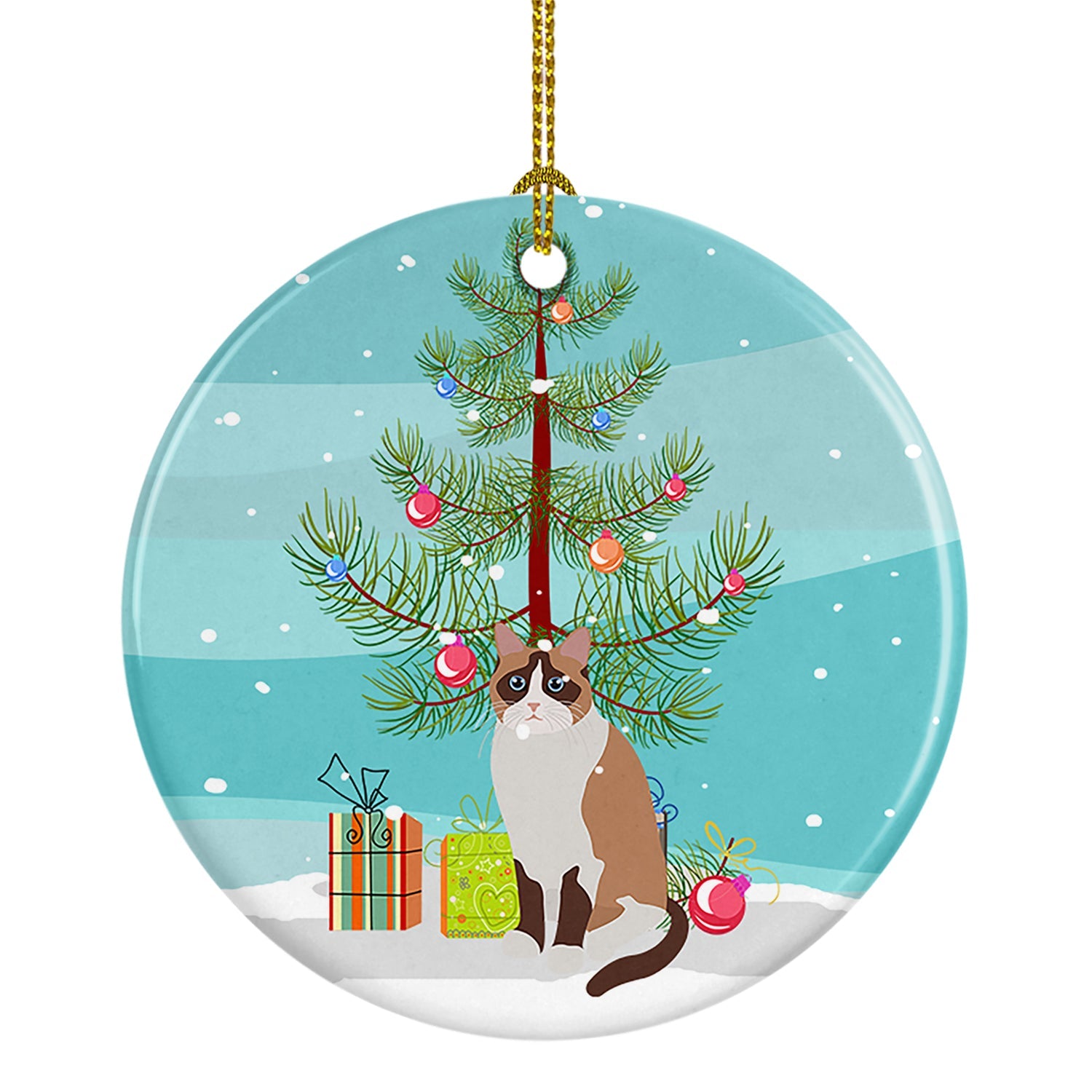 Snowshoe Cat Christmas Ceramic Ornament