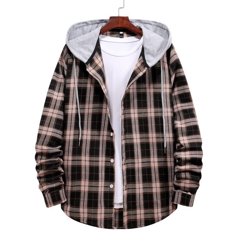 Men's Casual Hooded Plaid Cardigan for Autumn