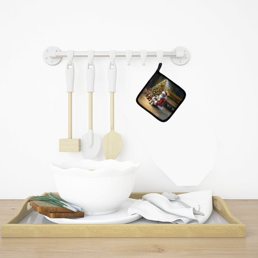 Fox Terrier and Santa Claus Pair of Pot Holders
