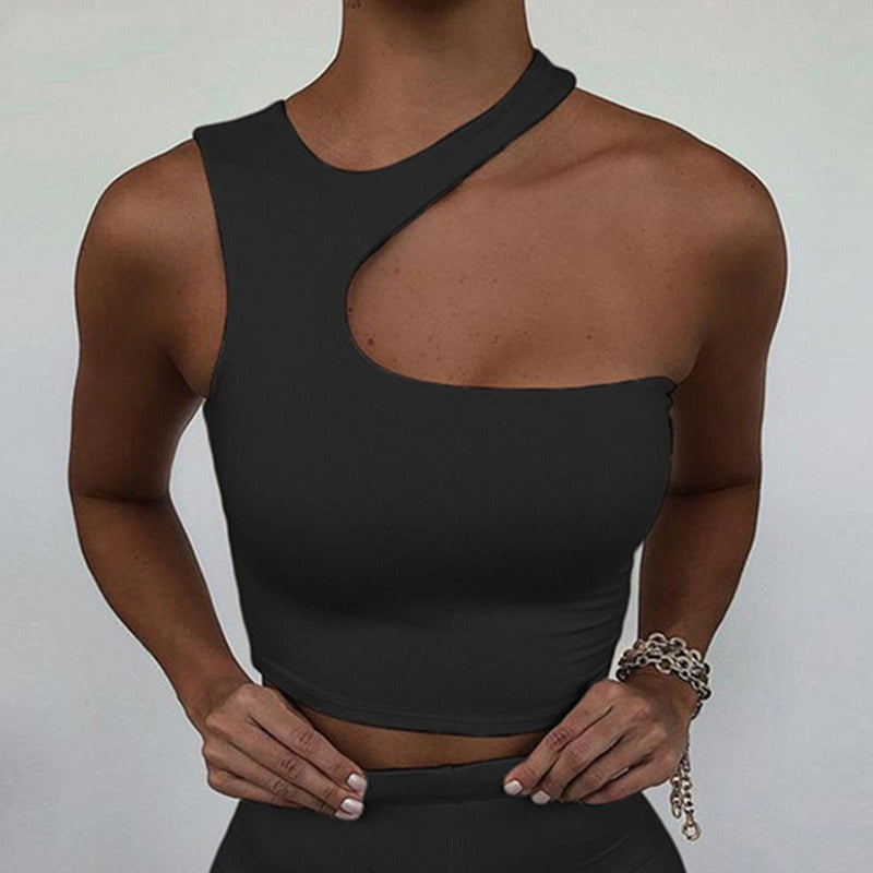 Irregular Shoulder Sports Crop Top