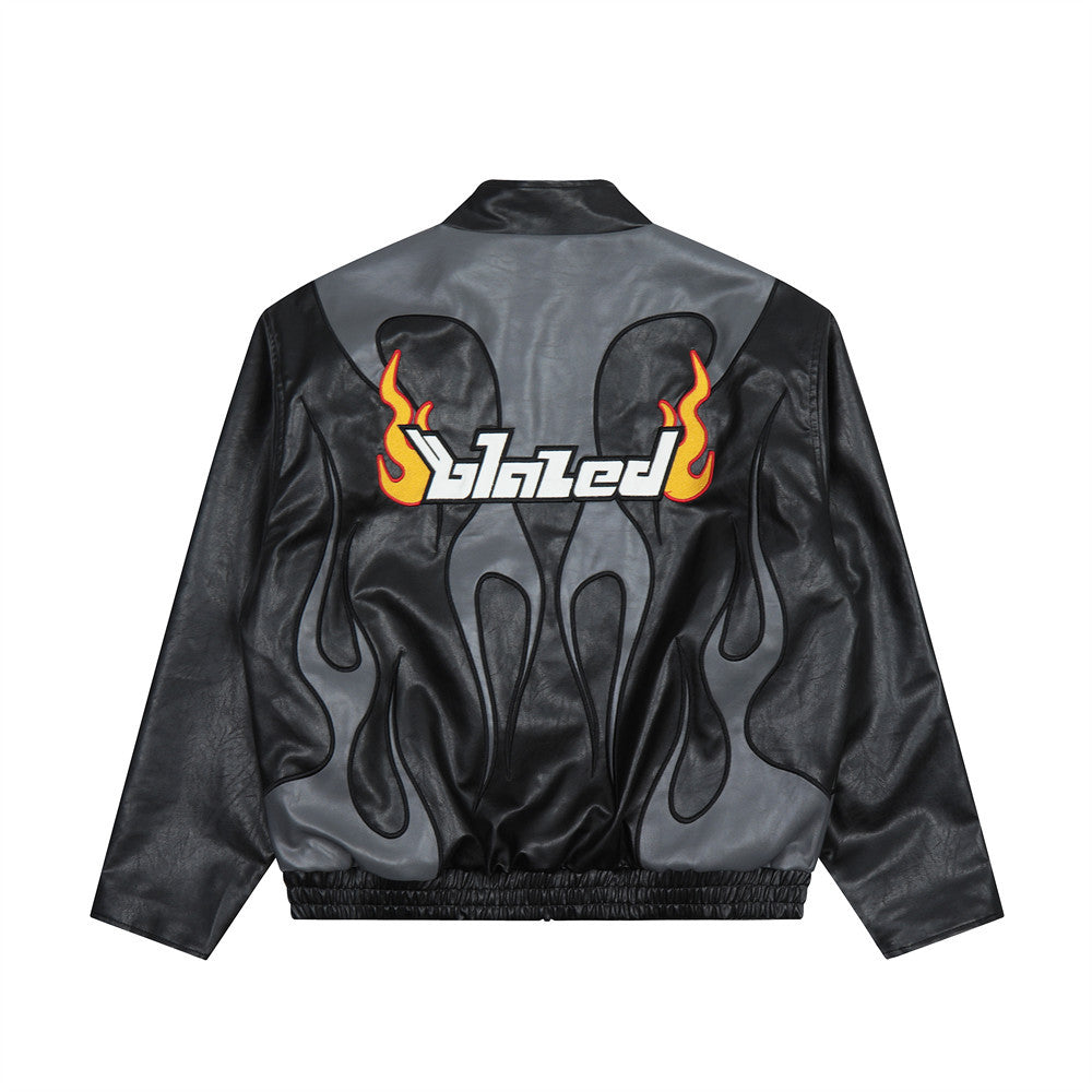 Men's Embroidered Leather Racing Suit Coat