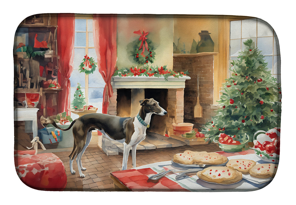 Greyhound Christmas Cookies Dish Drying Mat