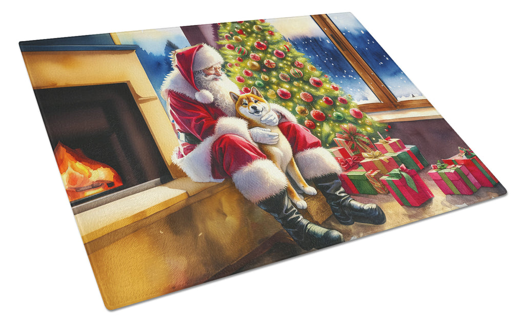 Shiba Inu and Santa Claus Glass Cutting Board