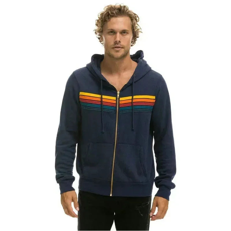 Unisex Aviator Nation 5 Stripe Zip Hoodie Sweatshirt