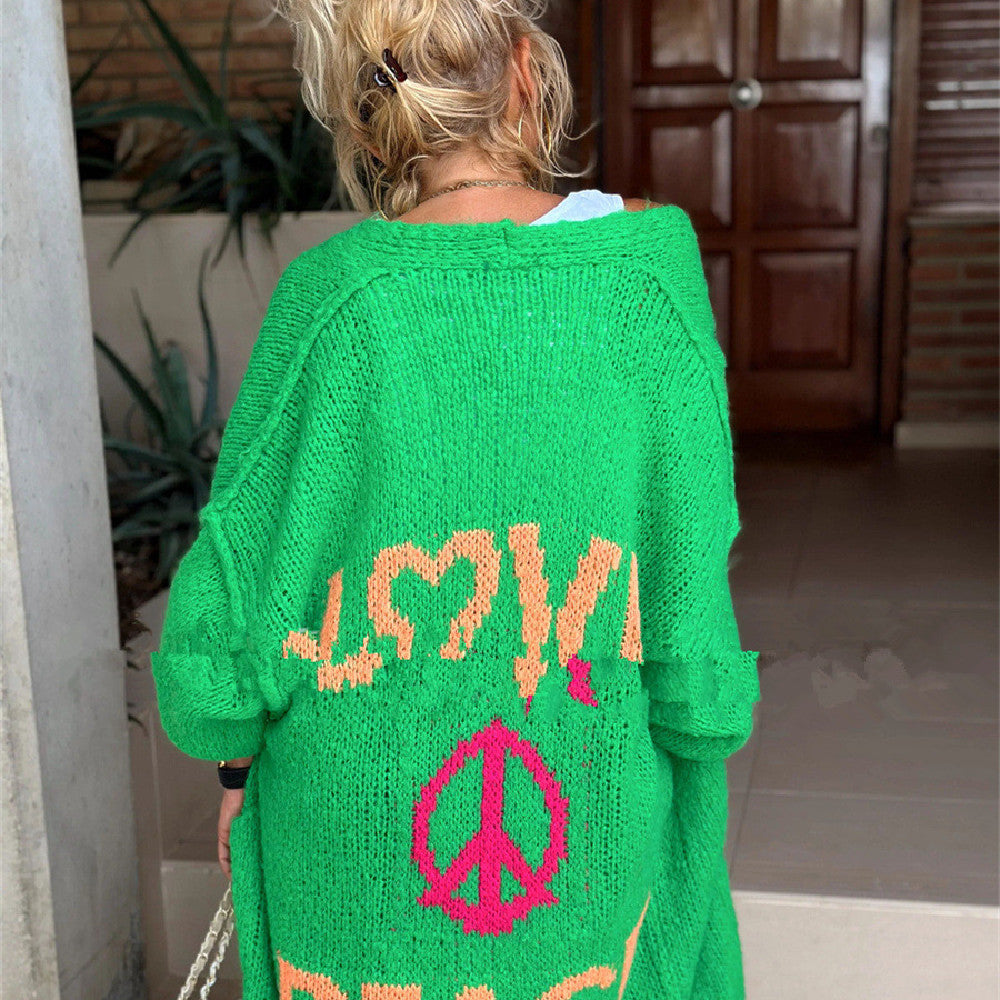 Jacquard Knitted Long Casual Cardigan Sweater