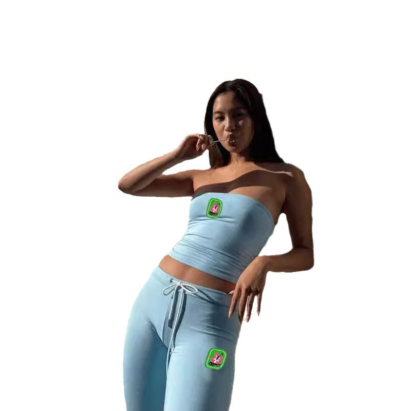 2024 Fashionable Embroidered Crop Top & High-Waist Pants Set