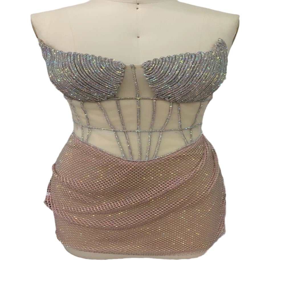 Tube Top Fishbone Slim Mini Dress