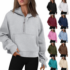 Women's Fashion Simple Half Zipper Hooded Sweatshirt Loose Sweater | Streetwear