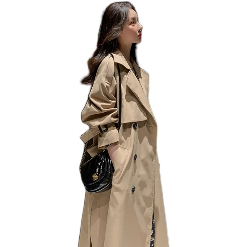 Khaki Double Breasted Loose Coat with Waist Belt