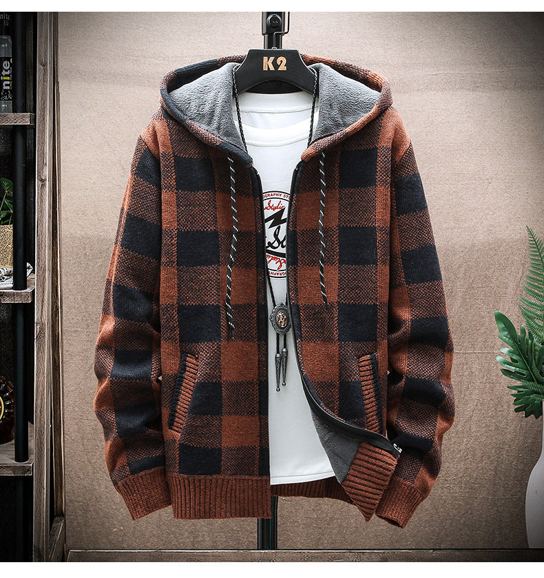 Men's Plus Size Color Blocked Plaid Sweater
