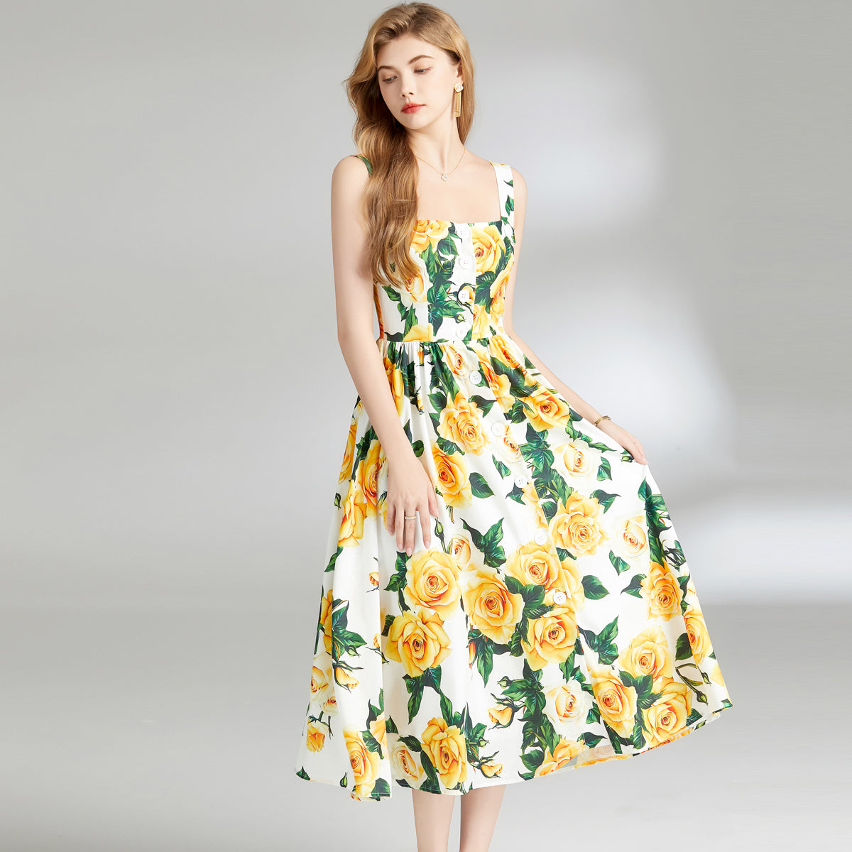 Summer Floral Print Spaghetti Strap Backless Dress