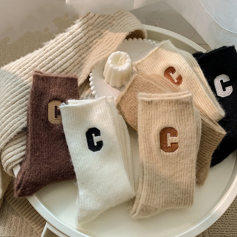 Warm Thick Wool Medium Tube Socks for Women