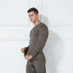 Men's Thermal Underwear Set - Round Neck Plush Top & Pants