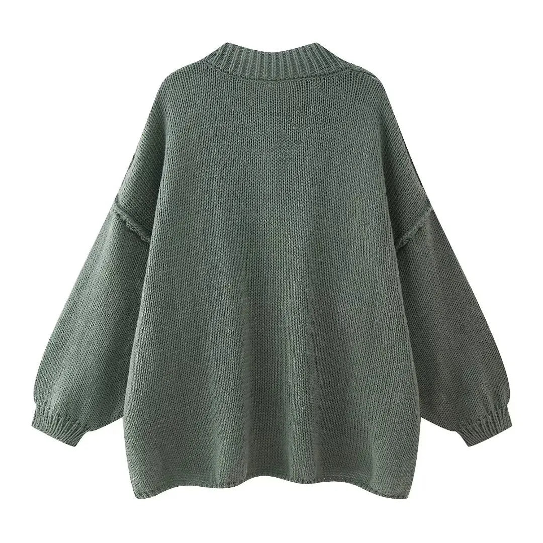 French Loose Round Neck Cardigan Sweater