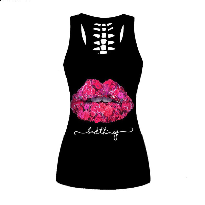 New 3D Digital Print Hollow Women's Tank Top