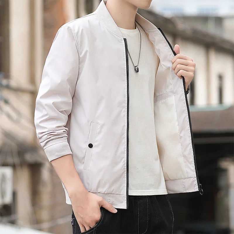 BROWON Men's Solid Color Bomber Jacket Casual Wear