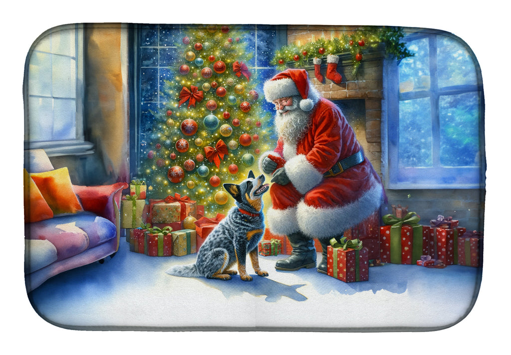 Australian Cattle Dog and Santa Claus Dish Drying Mat