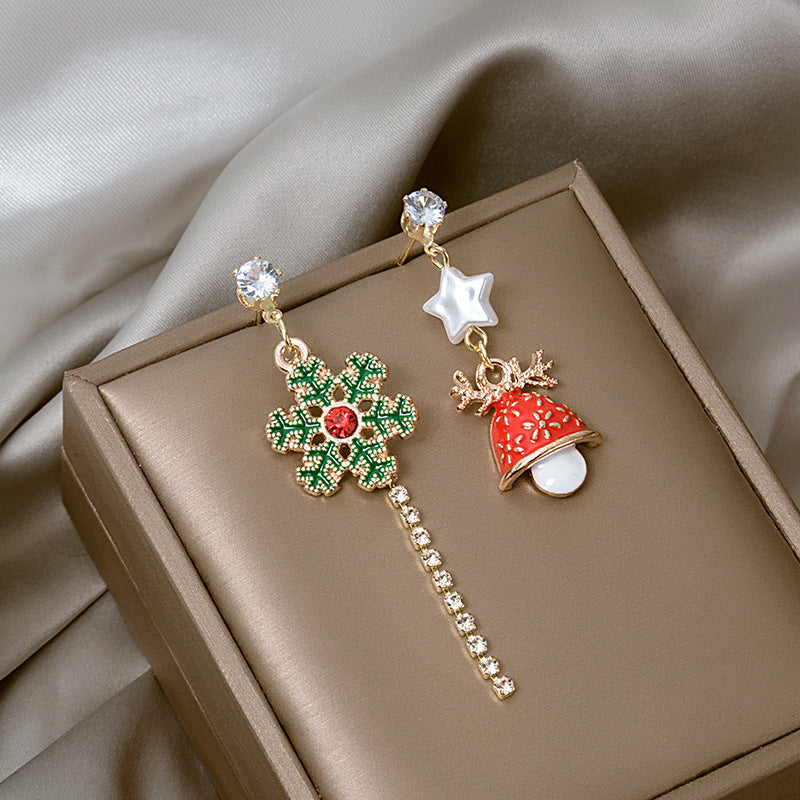 Vintage Christmas Snowflake Bell Tassel Earrings (1 Pair)