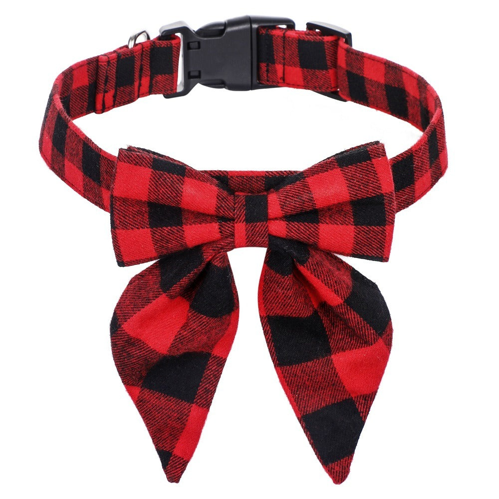 Christmas Plaid Dog Collar Bow Tie