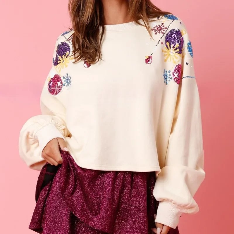 Christmas Sequined Round Neck Pullover for Women | Streetwear