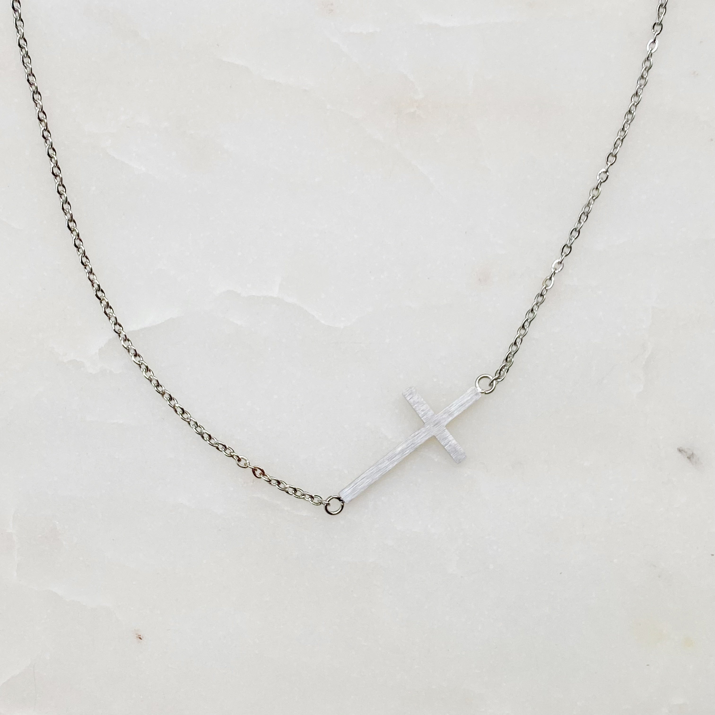 Sideways Cross Necklace - Silver