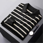 Men's Long-Sleeved Striped Polo Sweater for Autumn/Winter