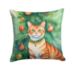 Suphalak Cat By the Christmas Tree Throw Pillow