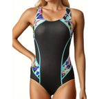 Athletic Color Block Printed One-Piece Swimsuit