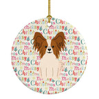 Merry Christmas Papillon Red White Ceramic Ornament
