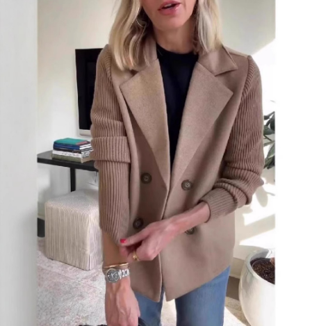 Double-Breasted Splice Sleeve Jacket