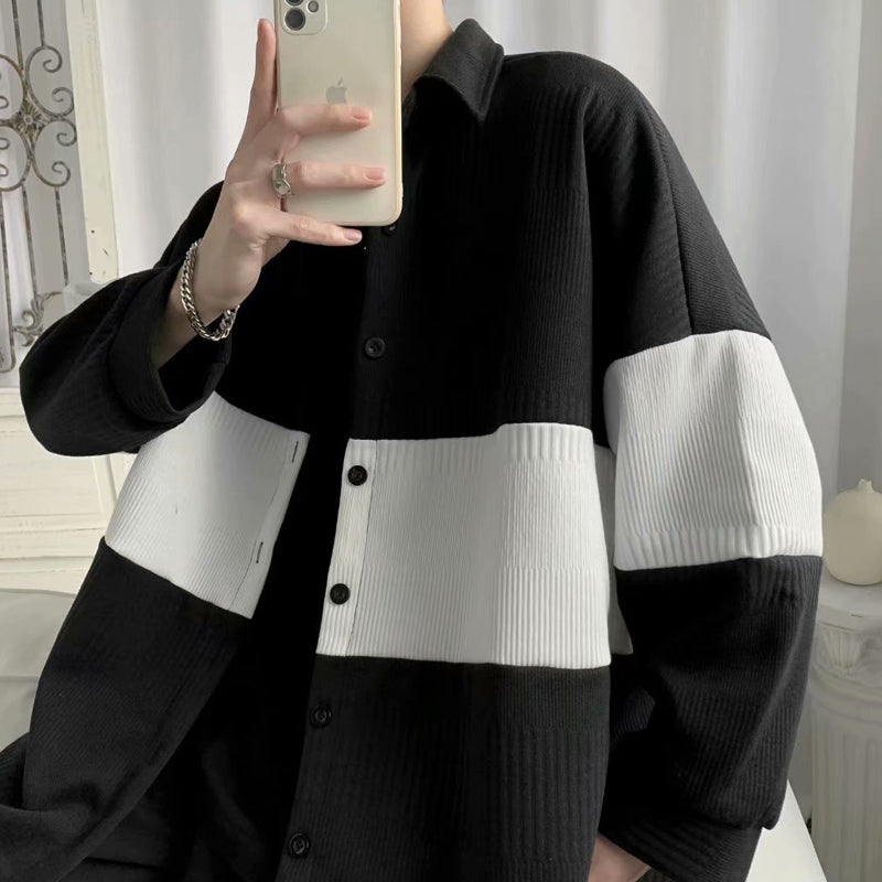 Men's Loose Stitching Woolen Coat Fashion Outerwear
