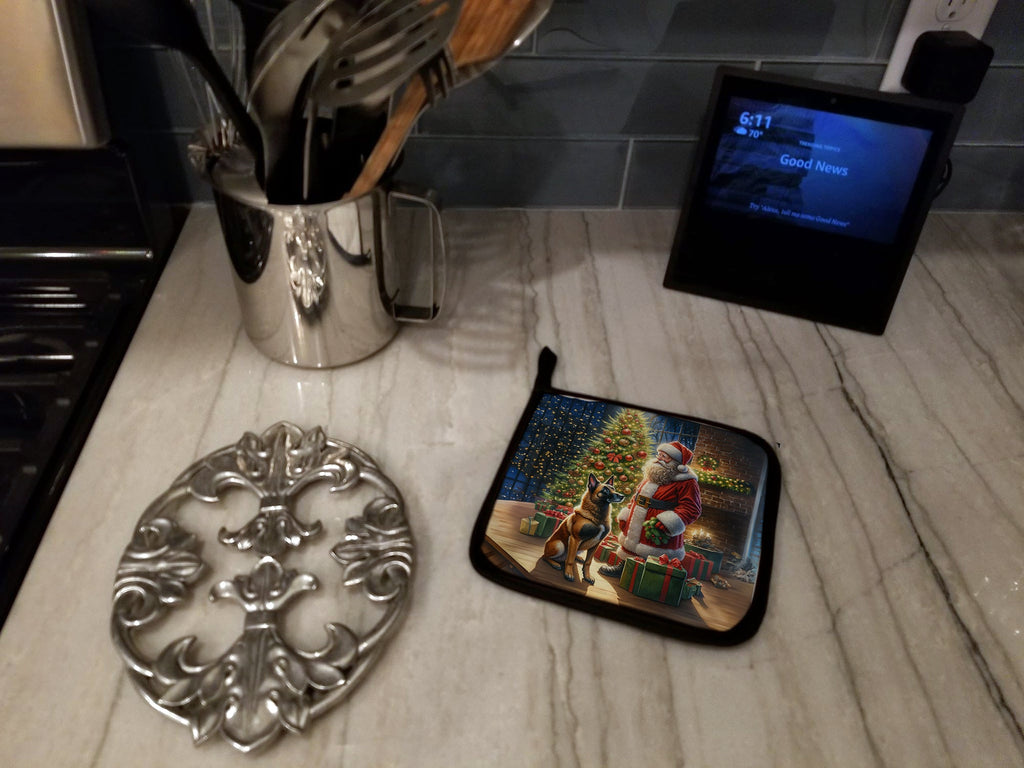 Belgian Malinois and Santa Claus Pair of Pot Holders