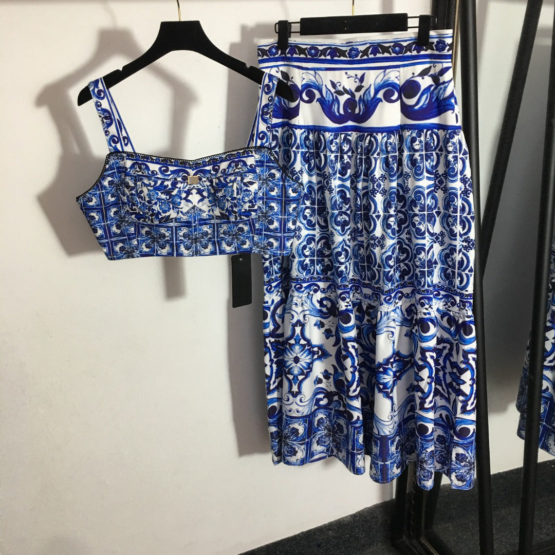 2023 New Floral Print Crop Top & High Waist Skirt