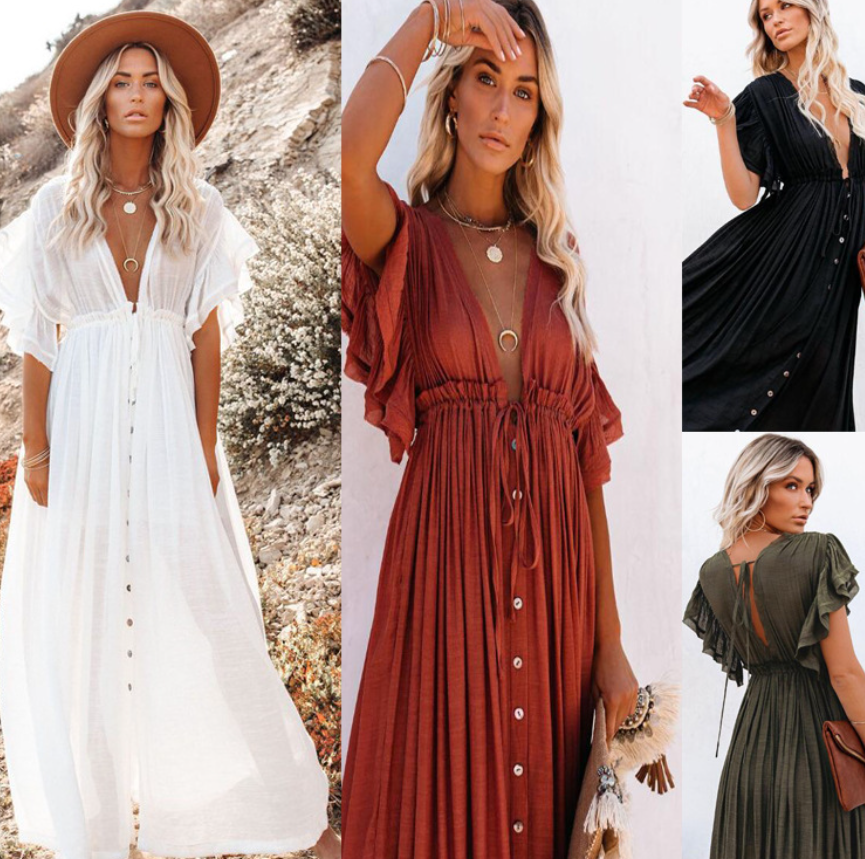 Beach Cover Up Button Long Dress