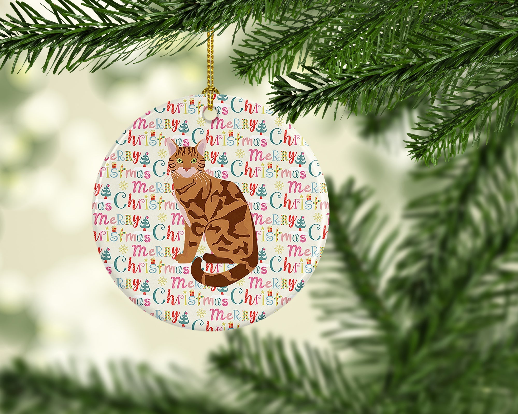Bengal Cat Christmas Ceramic Ornament