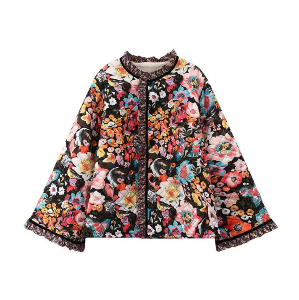 Lace Flare Sleeve Cotton Coat - Printed Design