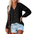 New Button Knitted V-Neck Sweater for Women